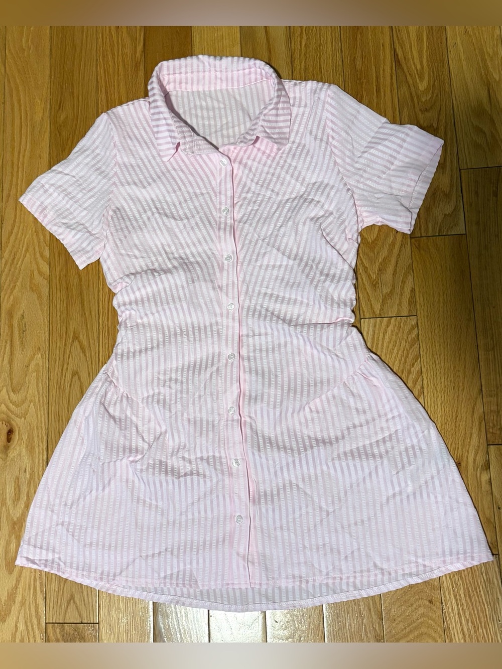 SHEIN Light Pink Striped Short-Sleeve Button Shirt Dress